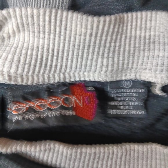 Vintage 80s Sasson Unisex Medium Sweatshirt Crew Neck Black Gray Stripe Retro - Picture 10 of 13